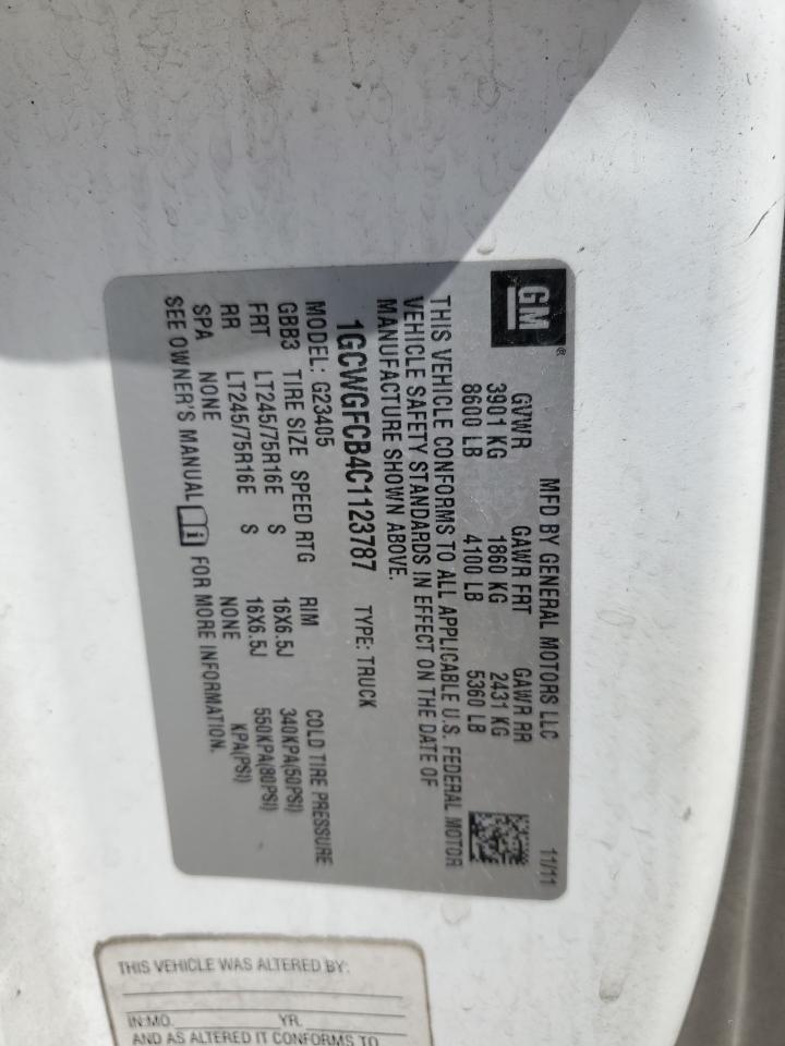 2012 Chevrolet Express G2500 VIN: 1GCWGFCB4C1123787 Lot: 54316185