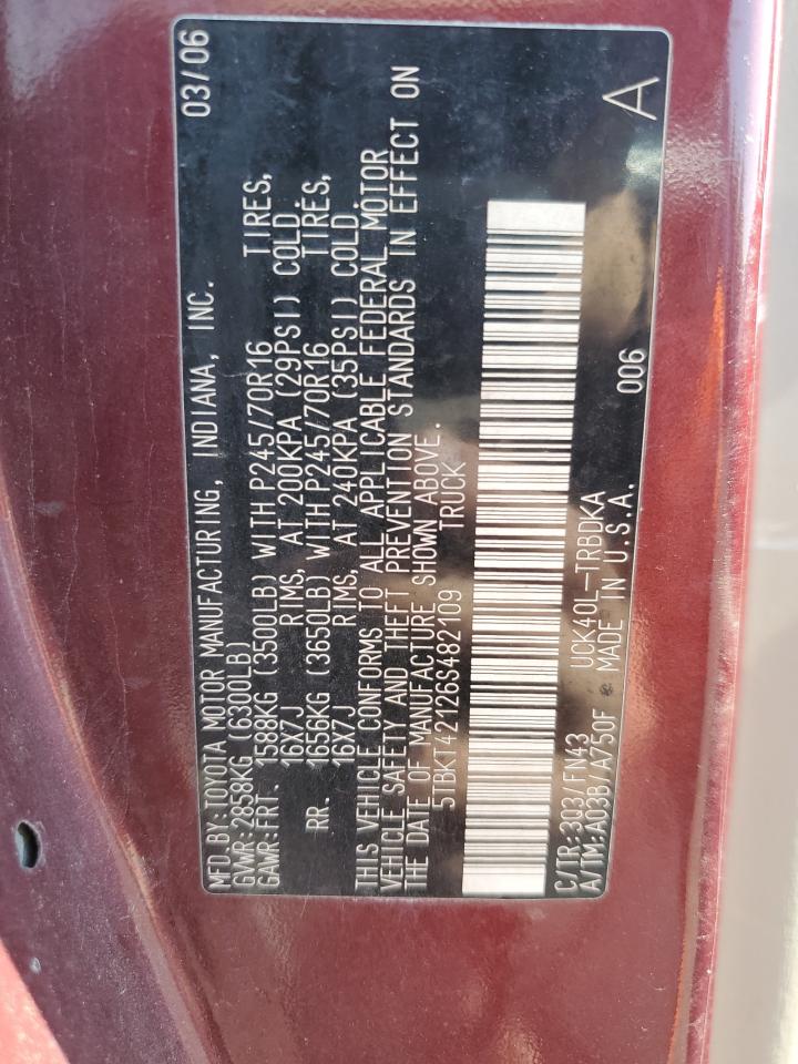 2006 Toyota Tundra VIN: 5TBKT42126S482109 Lot: 55162445