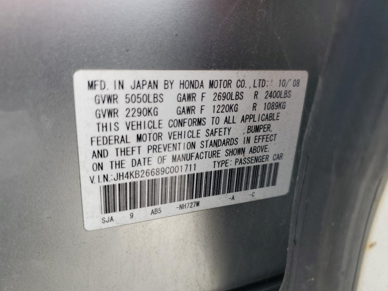 2009 Acura Rl VIN: JH4KB26689C001711 Lot: 54769525