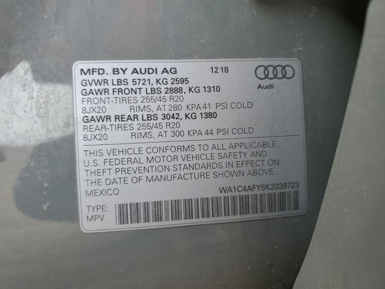 2019 Audi Sq5 Prestige VIN: WA1C4AFY5K2039723 Lot: 53522175
