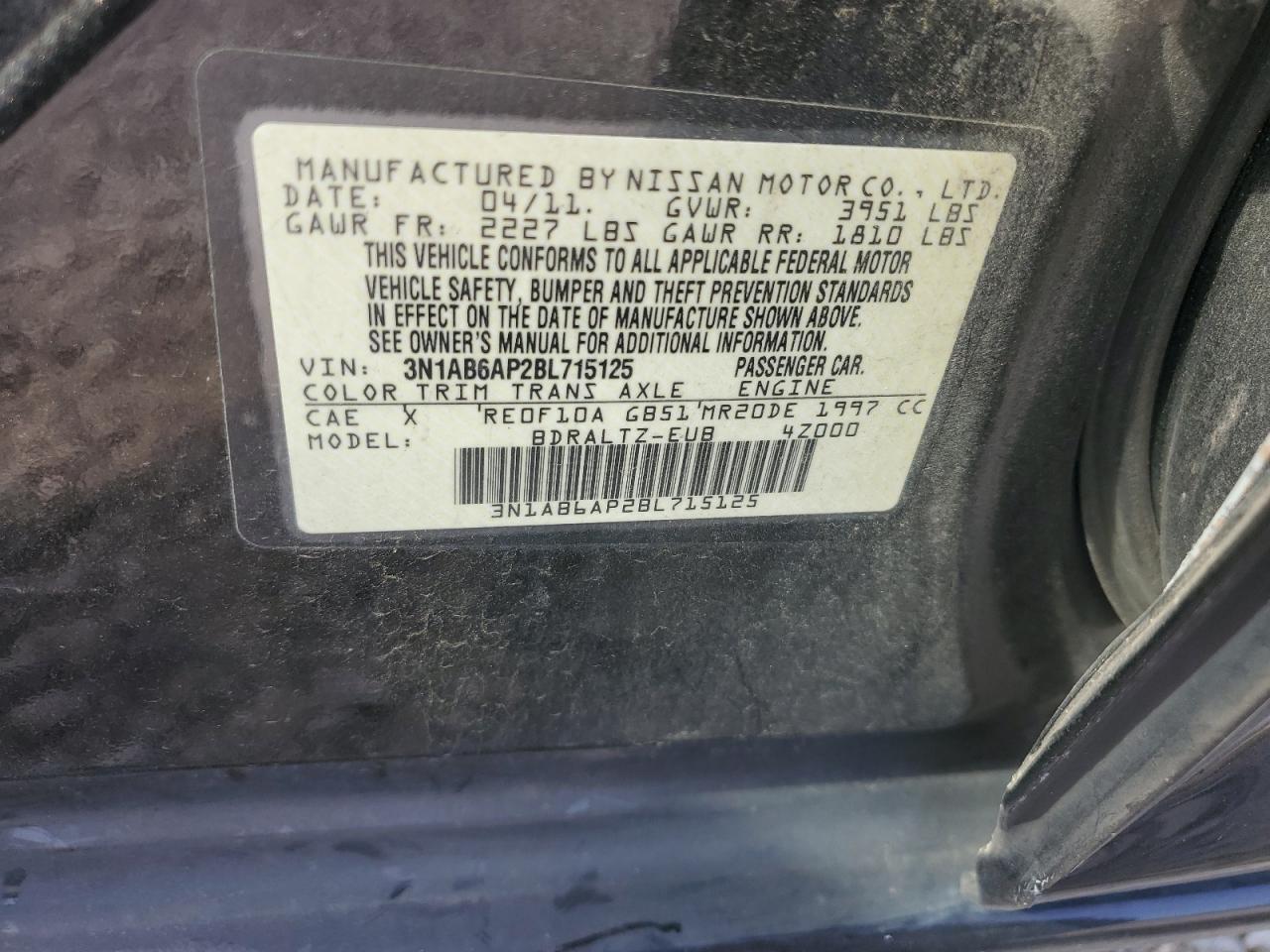 2011 Nissan Sentra 2.0 VIN: 3N1AB6AP2BL715125 Lot: 53852975