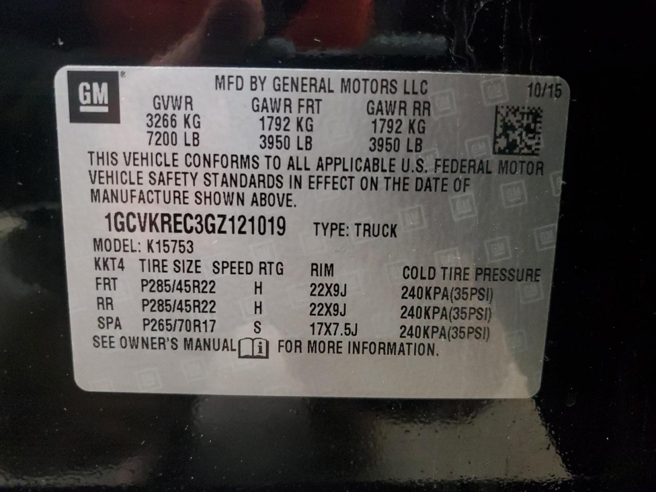1GCVKREC3GZ121019 CHEVROLET ALL Models 2016