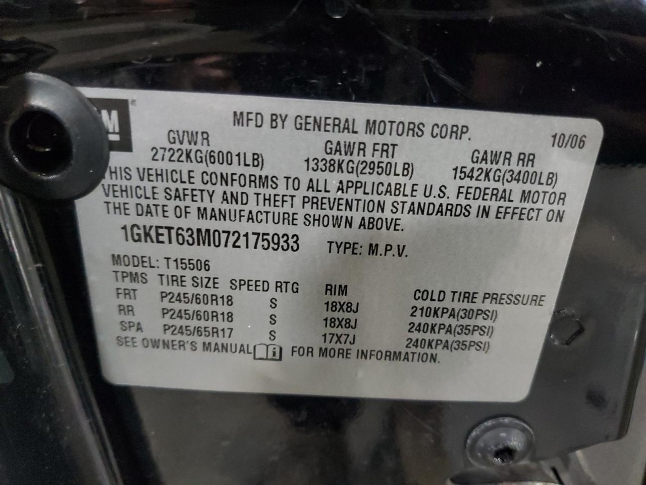 2007 GMC Envoy Denali VIN: 1GKET63M072175933 Lot: 53562465