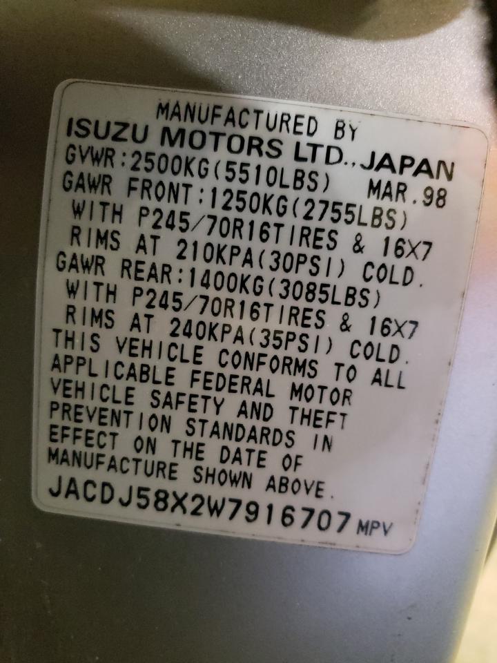 1998 Isuzu Trooper S VIN: JACDJ58X2W7916707 Lot: 54154335