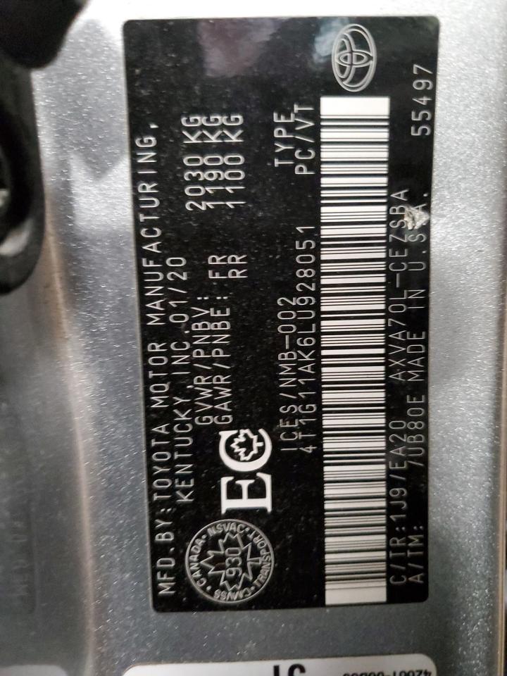 2020 Toyota Camry Se VIN: 4T1G11AK6LU928051 Lot: 54441415