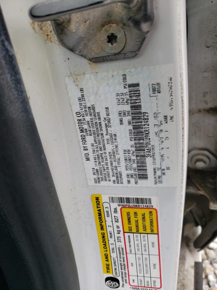 2019 Ford Fusion Se VIN: 3FA6P0LU9KR124829 Lot: 54141285