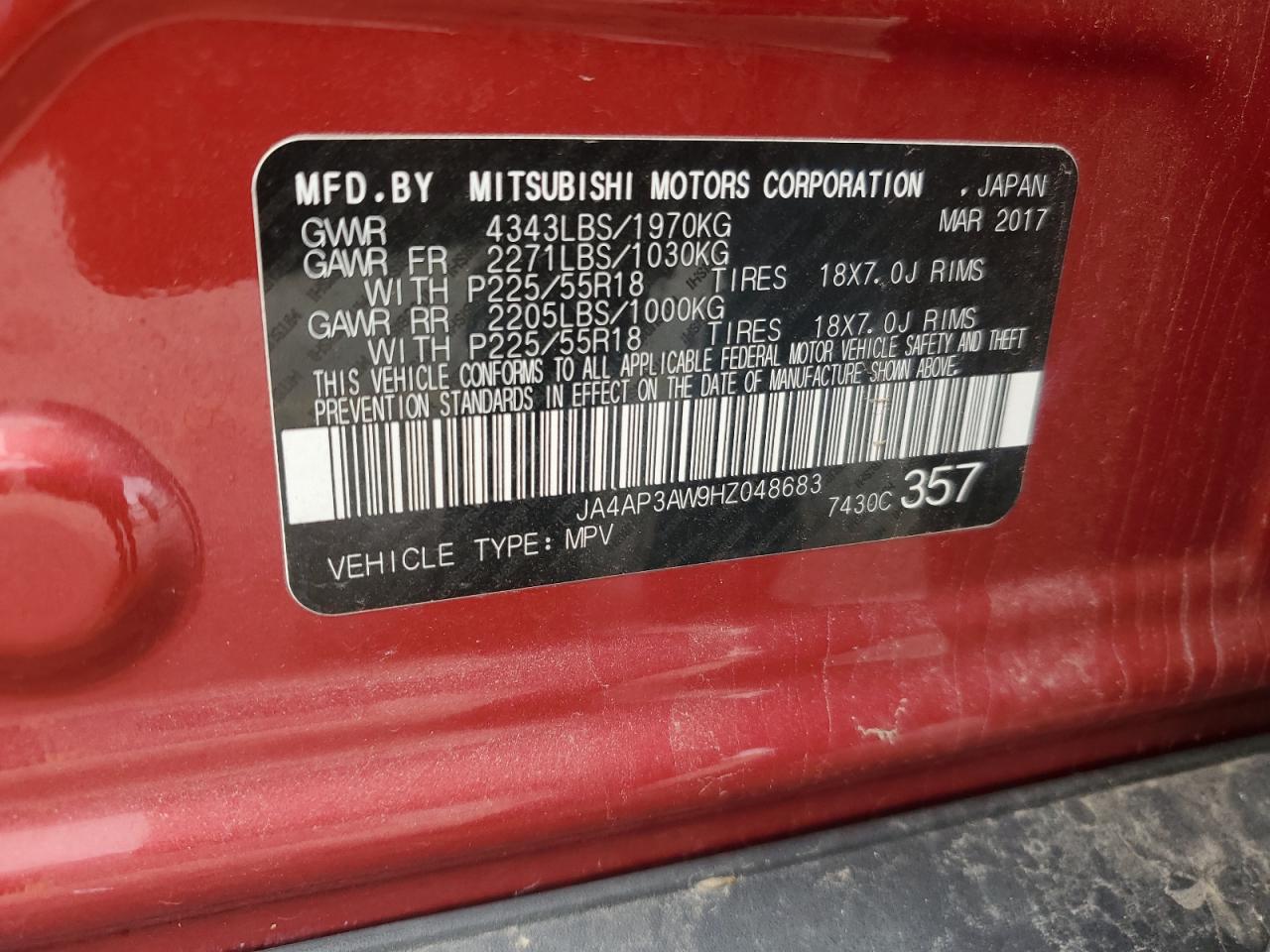 2017 Mitsubishi Outlander Sport Es VIN: JA4AP3AW9HZ048683 Lot: 54716665