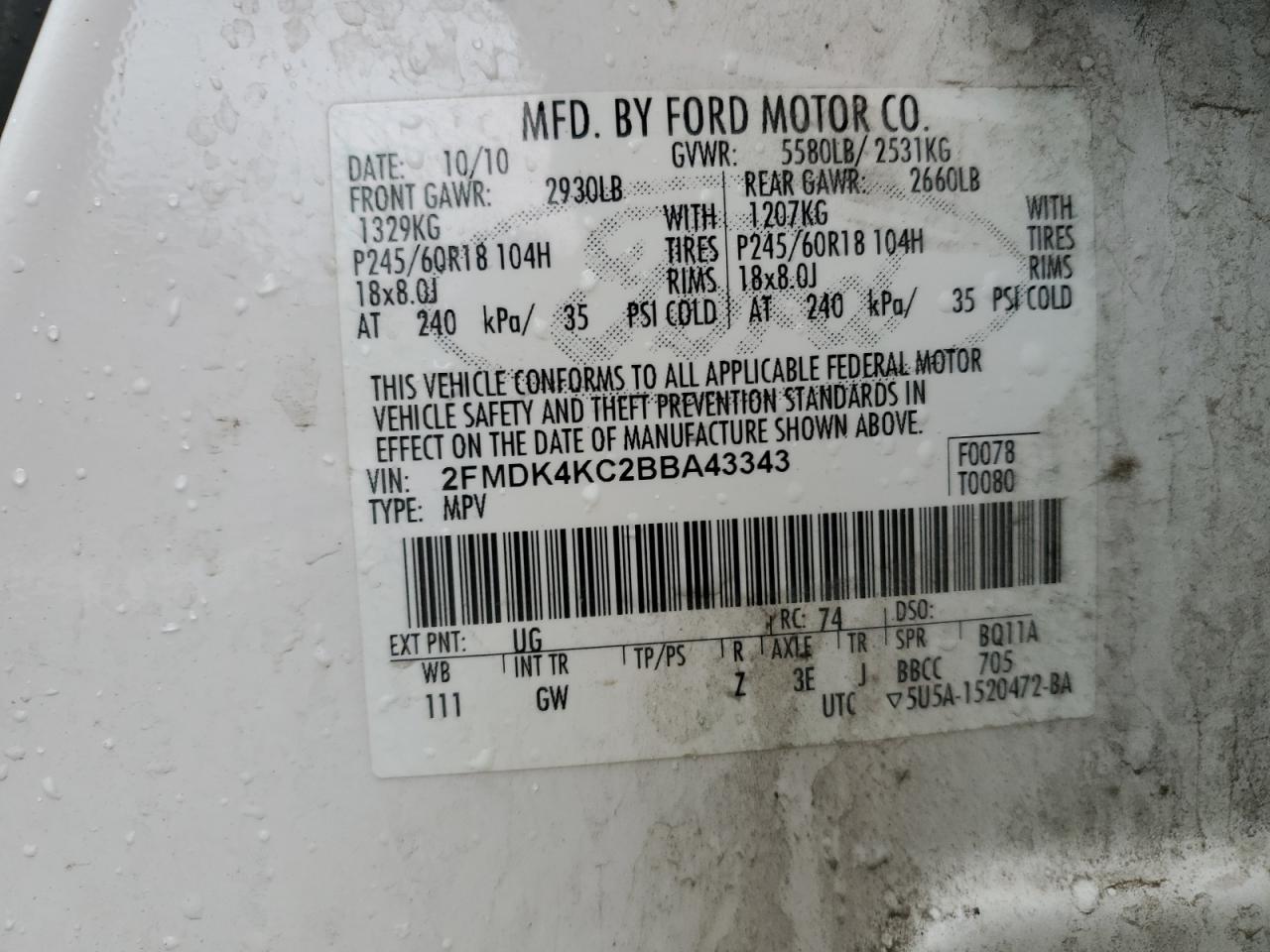 2FMDK4KC2BBA43343 2011 Ford Edge Limited