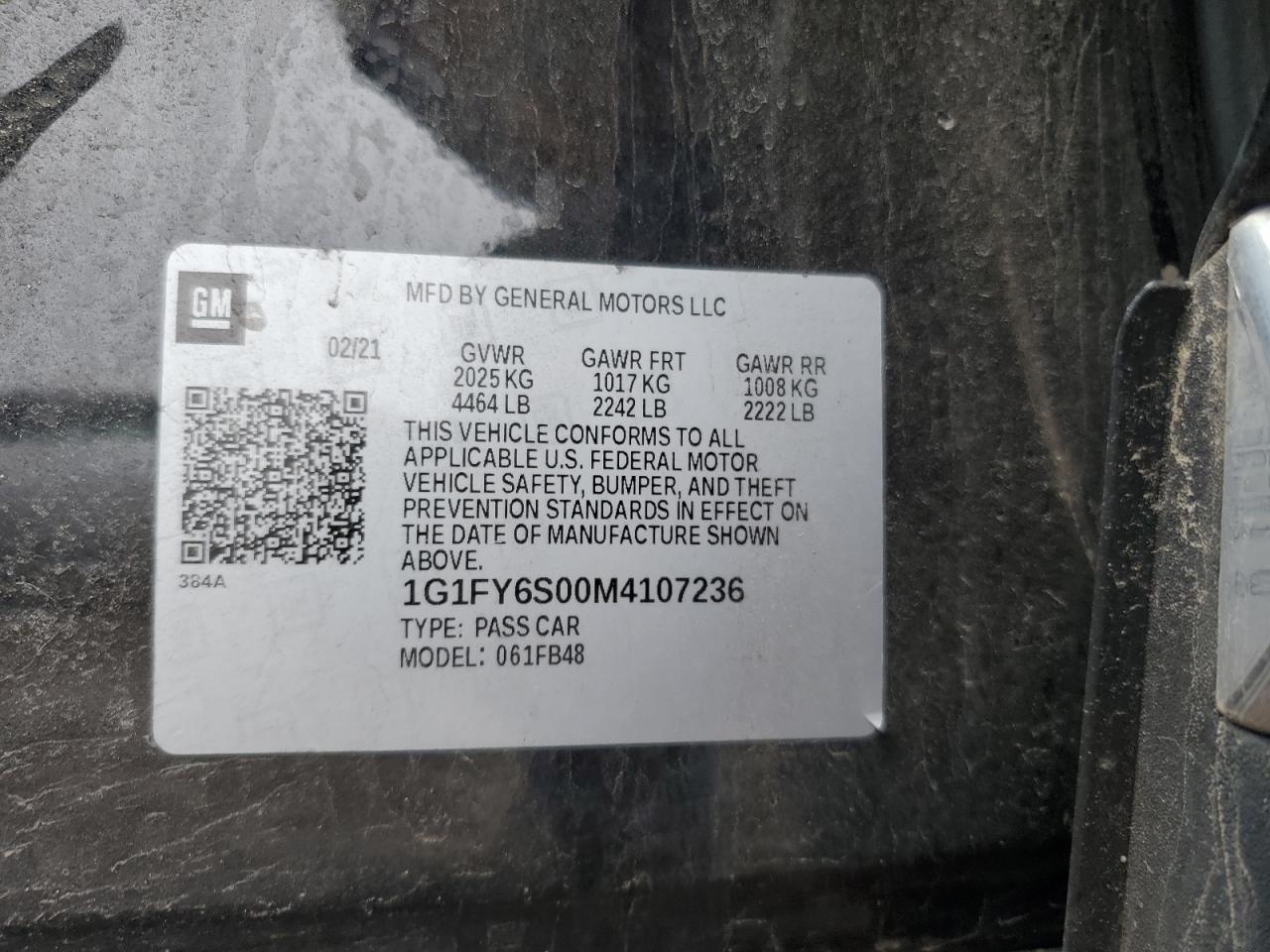 2021 Chevrolet Bolt Ev Lt VIN: 1G1FY6S00M4107236 Lot: 53958255