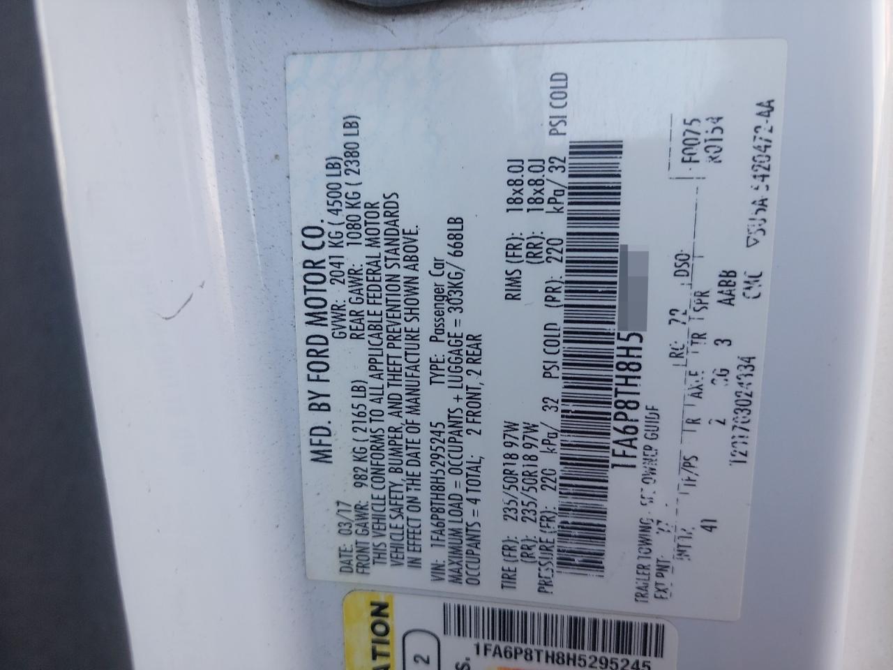 1FA6P8TH8H5295245 - 2017 Ford MUSTANG - #undefined