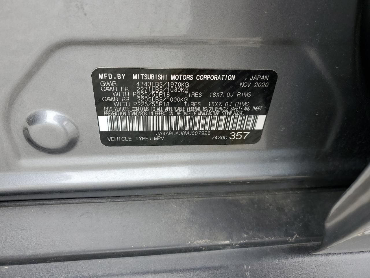 2021 Mitsubishi Outlander Sport Es VIN: JA4APUAU8MU007926 Lot: 54585715
