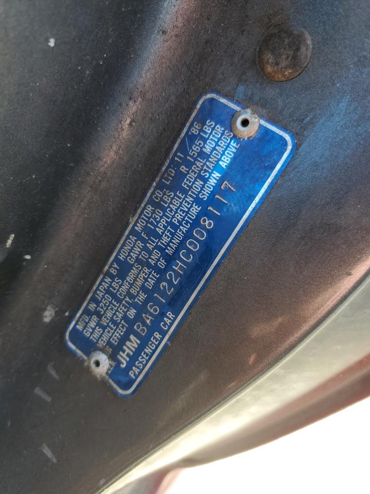 1987 Honda Prelude 1800 VIN: JHMBA6122HC008117 Lot: 53975395