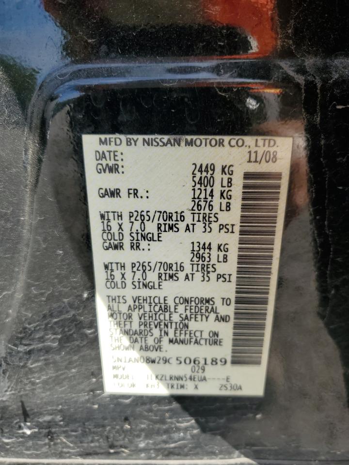 2009 Nissan Xterra Off Road VIN: 5N1AN08W29C506189 Lot: 54648085
