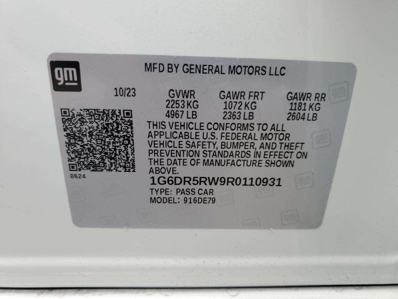 2024 Cadillac Ct5-V VIN: 1G6DR5RW9R0110931 Lot: 54450955