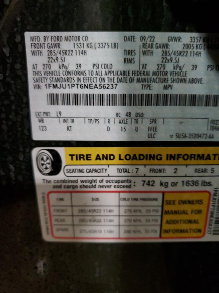2022 Ford Expedition King Ranch VIN: 1FMJU1PT6NEA56237 Lot: 54707035