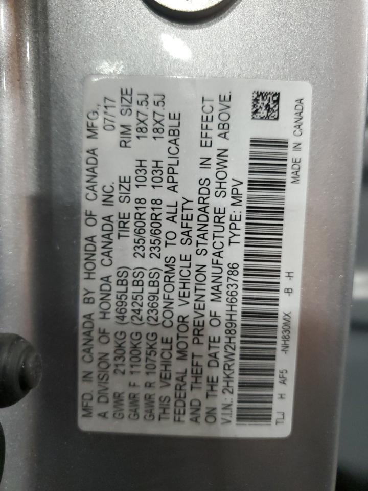 2017 Honda Cr-V Exl VIN: 2HKRW2H89HH663786 Lot: 52754975