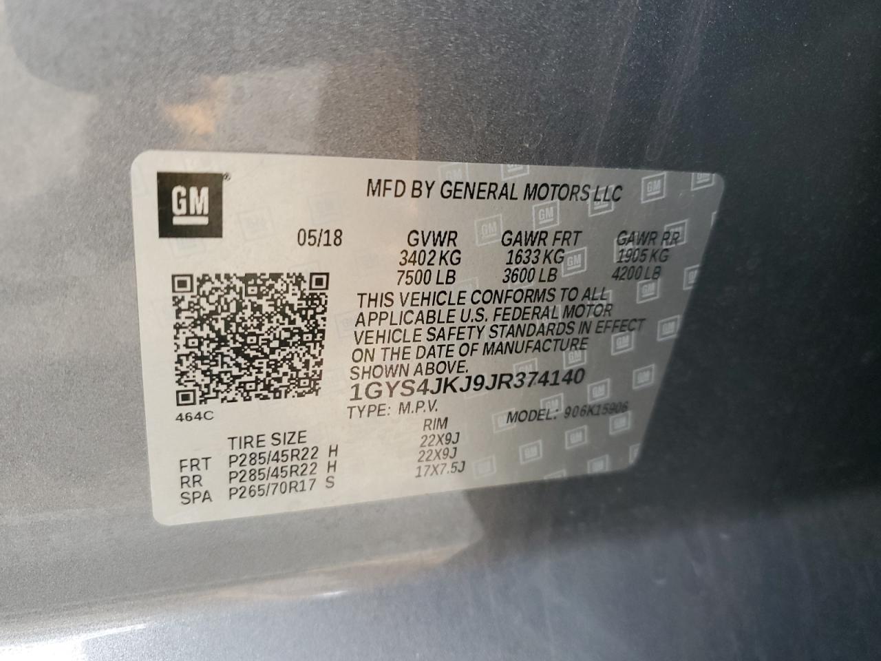 2018 Cadillac Escalade Esv Premium Luxury VIN: 1GYS4JKJ9JR374140 Lot: 51520445