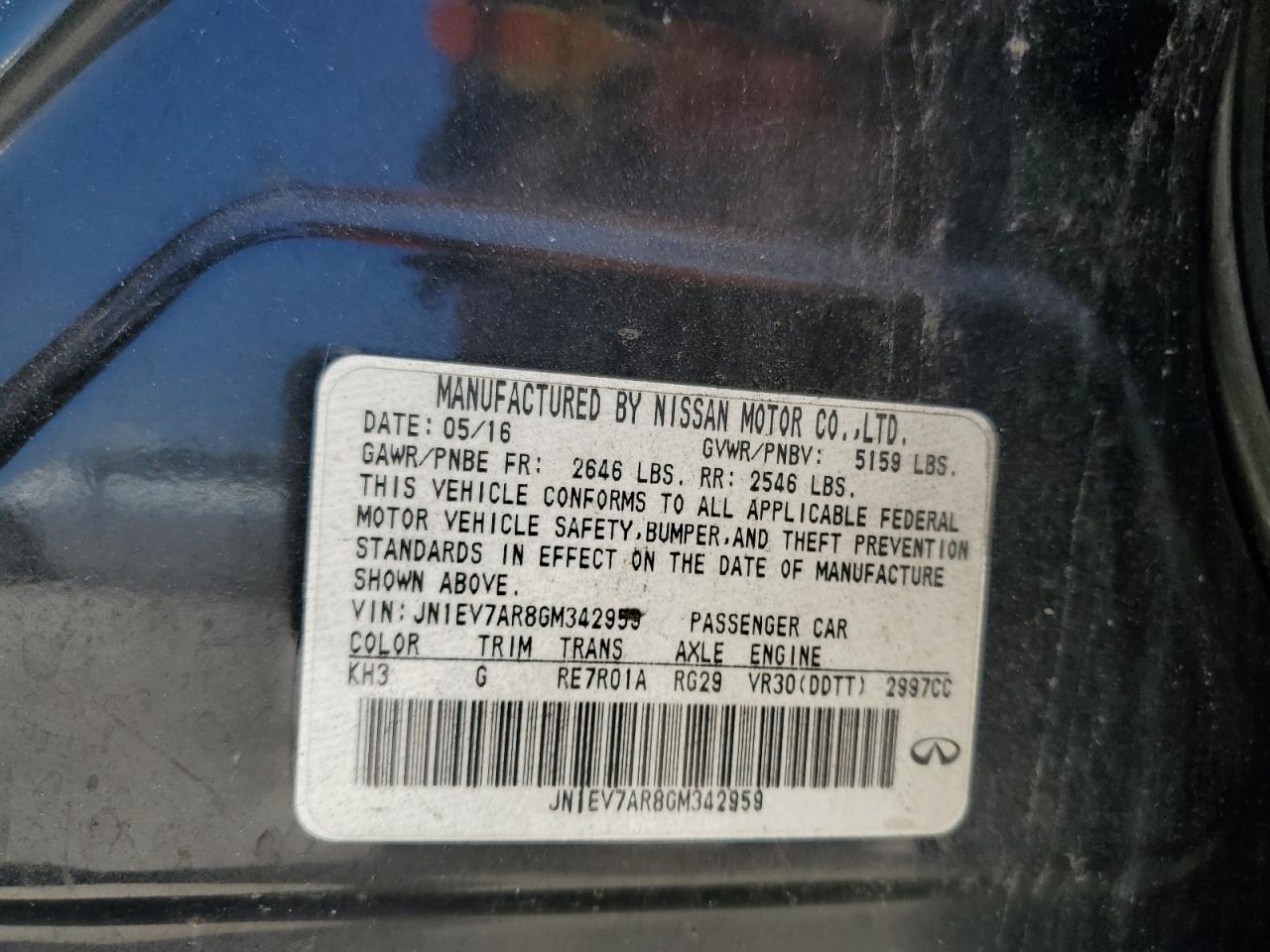 2016 Infiniti Q50 Premium VIN: JN1EV7AR8GM342959 Lot: 54911385