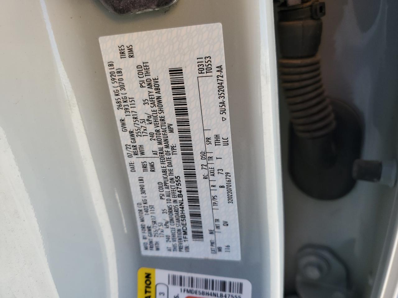 2022 Ford Bronco Base VIN: 1FMDE5BH4NLB47555 Lot: 55341415
