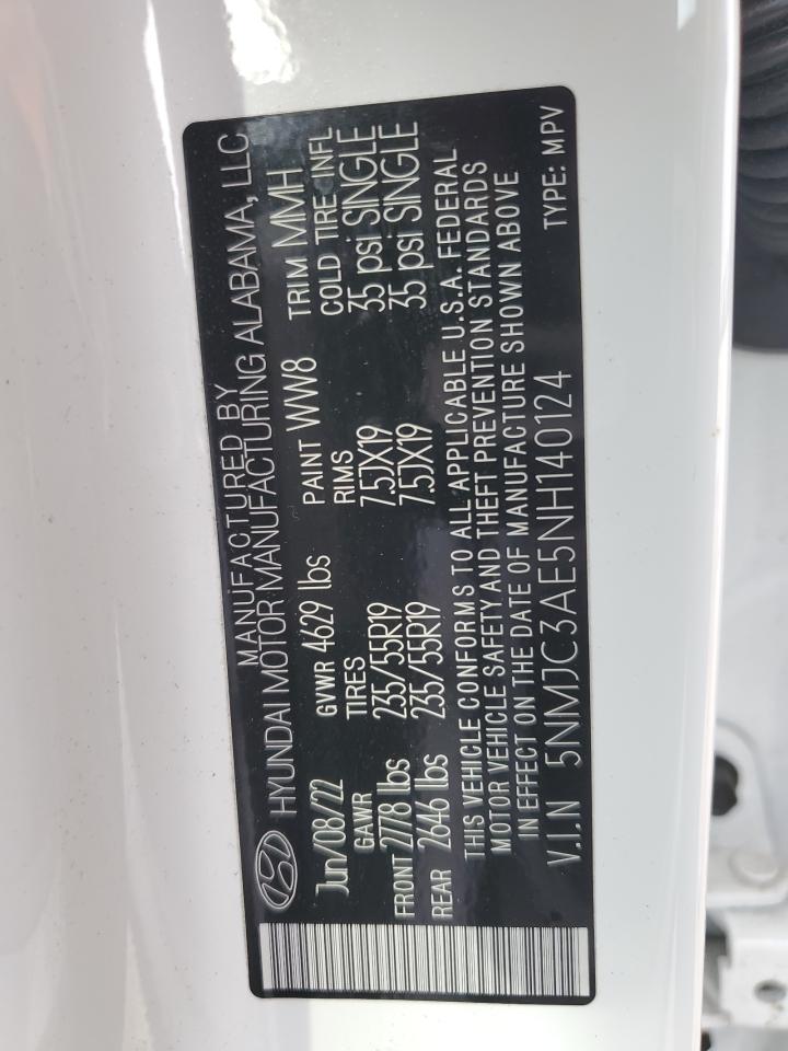 2022 Hyundai Tucson Sel VIN: 5NMJC3AE5NH140124 Lot: 55112625