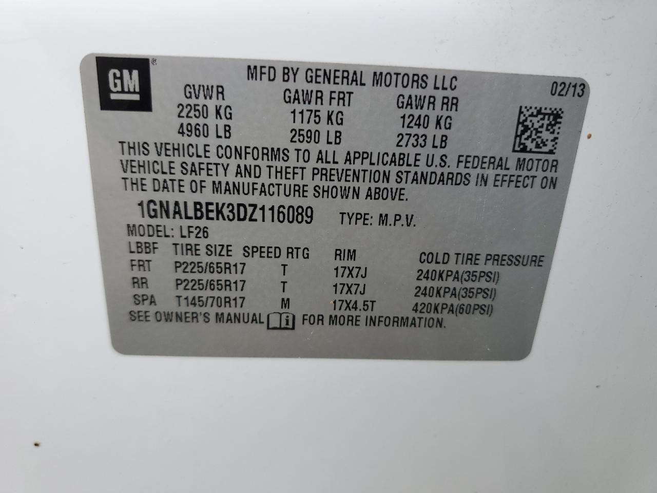 2013 Chevrolet Equinox Ls VIN: 1GNALBEK3DZ116089 Lot: 54865075