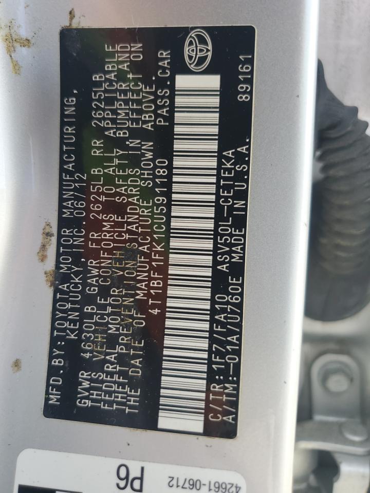 2012 Toyota Camry Base VIN: 4T1BF1FK1CU591180 Lot: 55320815
