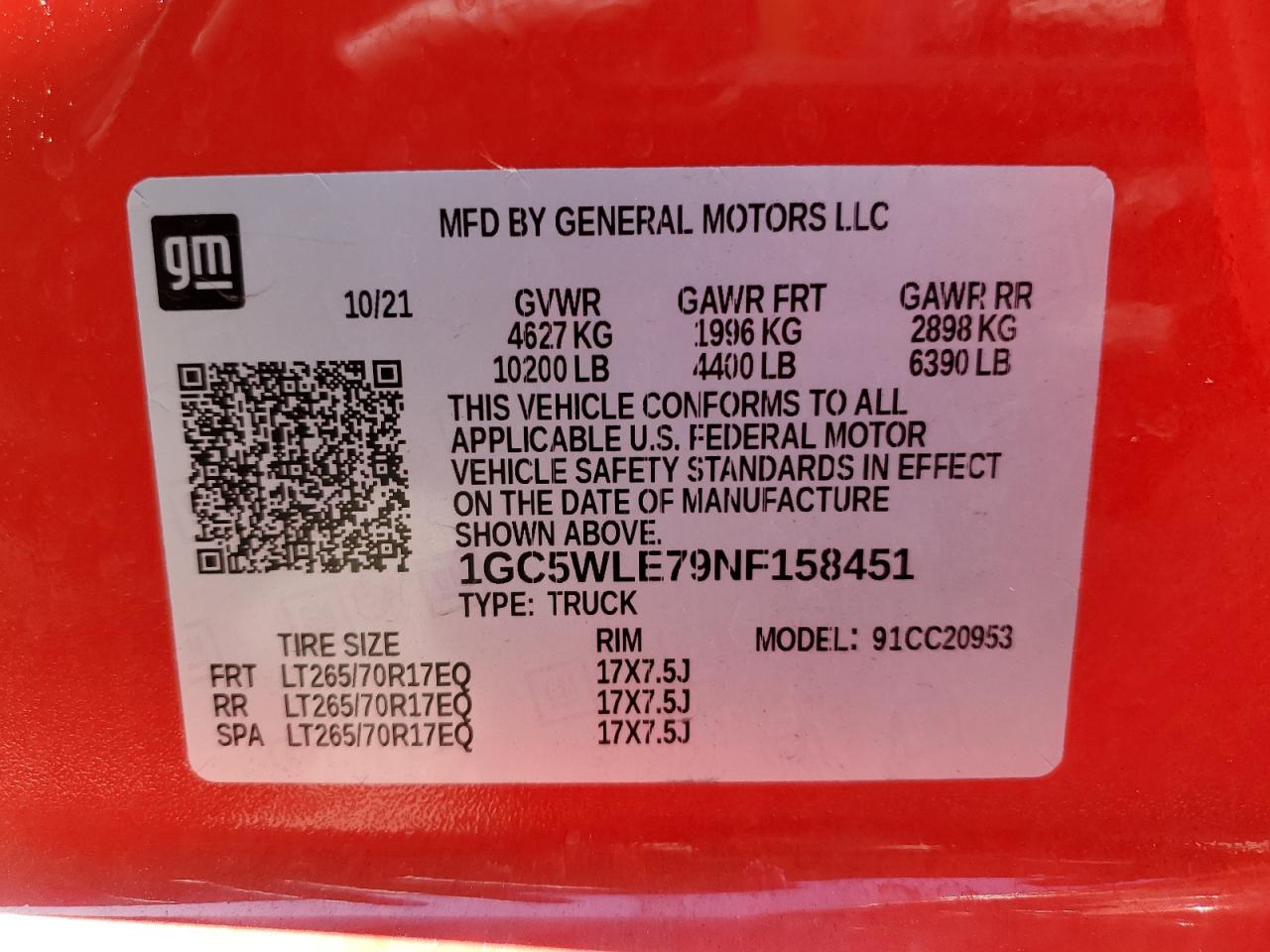 2022 Chevrolet Silverado C2500 Heavy Duty VIN: 1GC5WLE79NF158451 Lot: 55180575