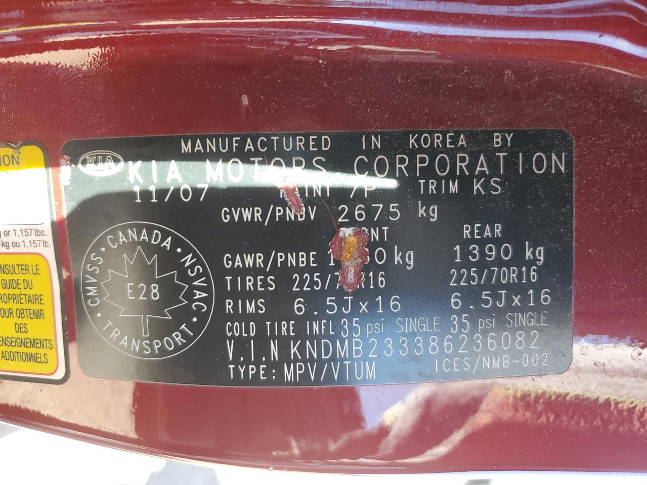 2008 Kia Sedona Ex VIN: KNDMB233386236082 Lot: 54784515