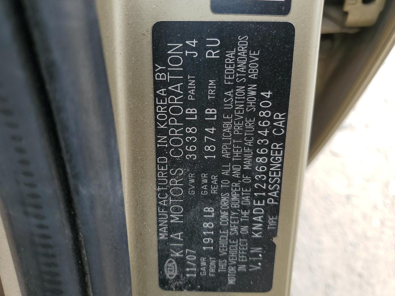 2008 Kia Rio Base VIN: KNADE123686346804 Lot: 53325285