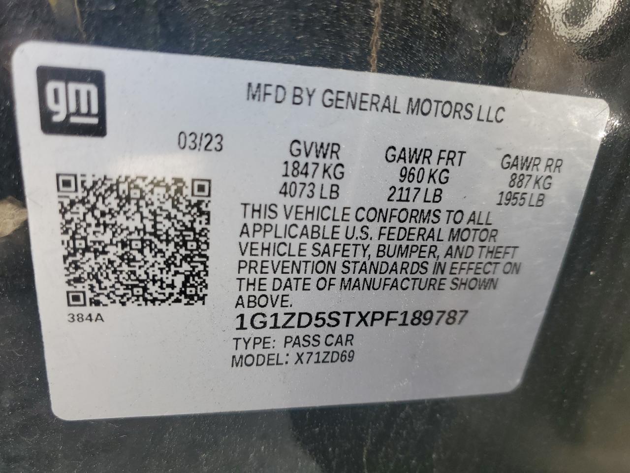 1G1ZD5STXPF189787 CHEVROLET MALIBU 2023