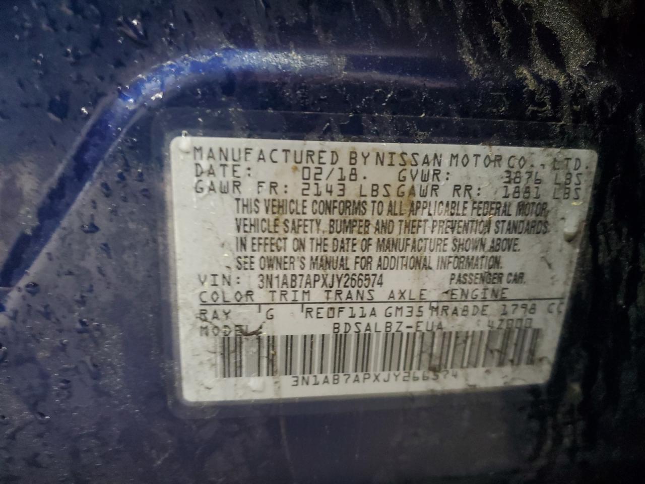 2018 Nissan Sentra S VIN: 3N1AB7APXJY266574 Lot: 52715255