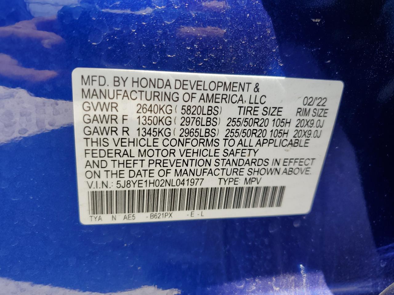 2022 Acura Mdx A-Spec VIN: 5J8YE1H02NL041977 Lot: 54224465