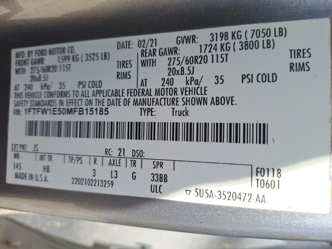 1FTFW1E50MFB15185 - 2021 Ford F150 SUPER - #53761535