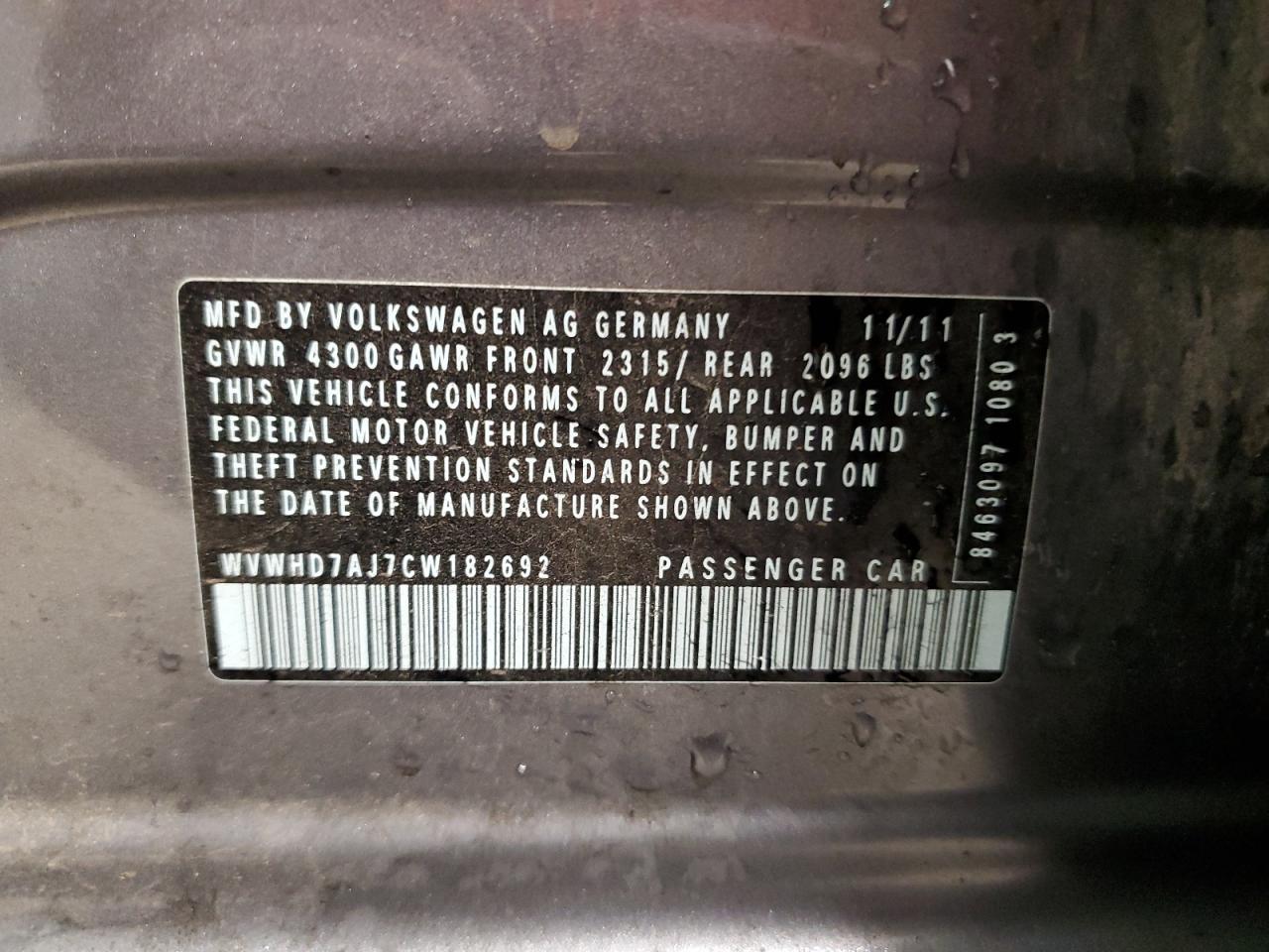 2012 Volkswagen Gti VIN: WVWHD7AJ7CW182692 Lot: 54367585