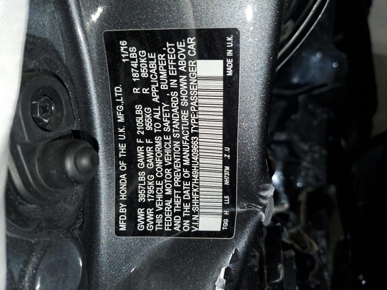 SHHFK7H49HU409663 HONDA CIVIC 2017