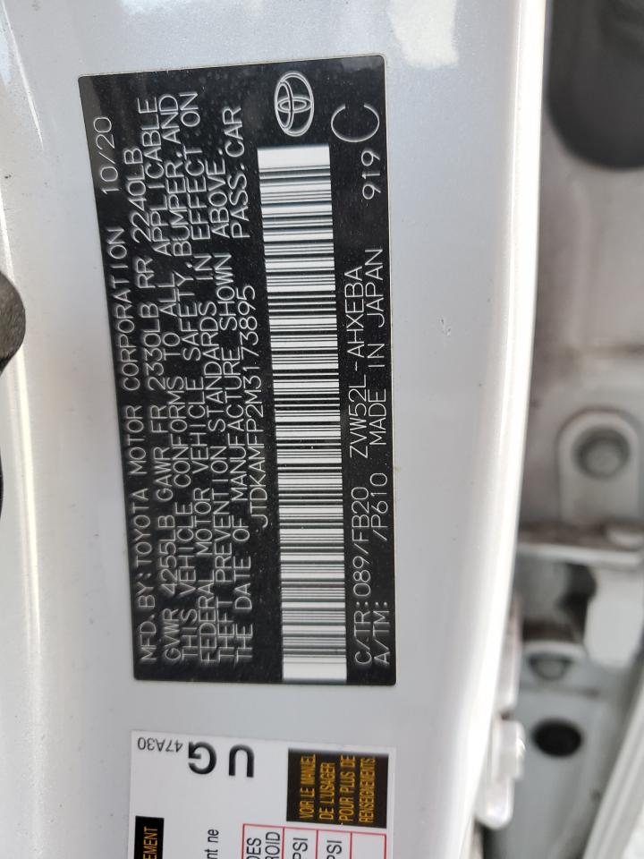 2021 Toyota Prius Prime Le VIN: JTDKAMFP2M3173895 Lot: 54384825