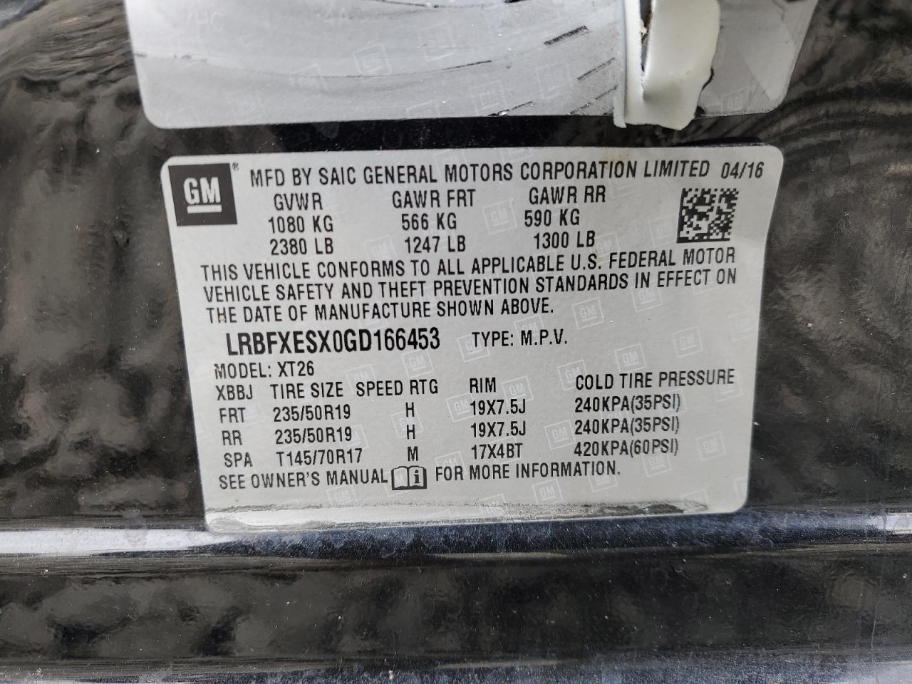 2016 Buick Envision Premium VIN: LRBFXESX0GD166453 Lot: 51905085