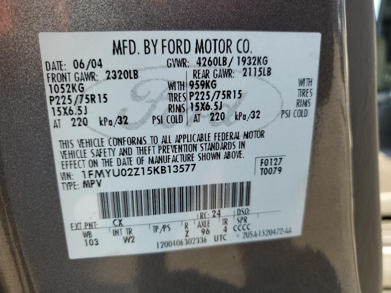 1FMYU02Z15KB13577 2005 Ford Escape Xls