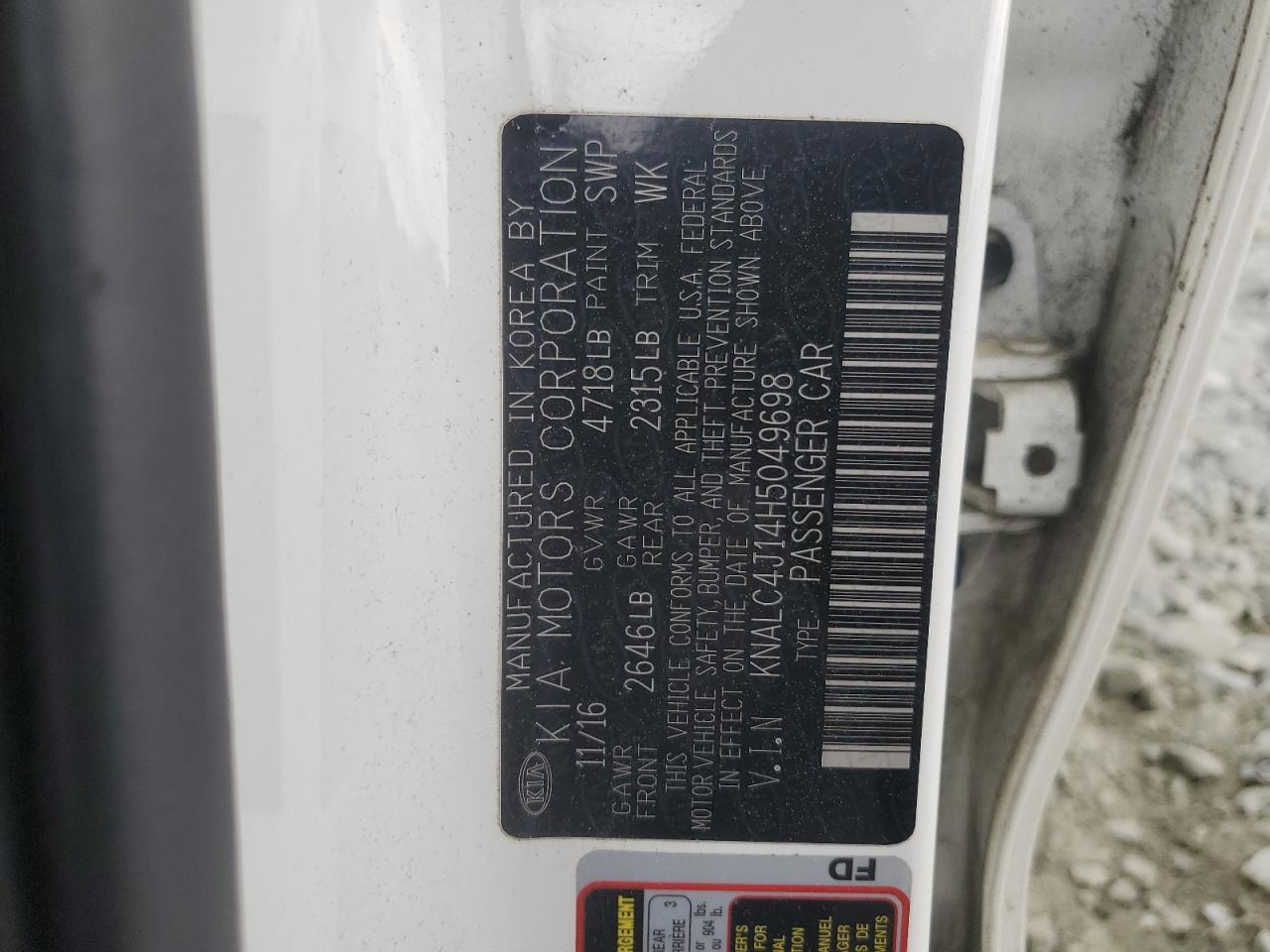 2017 Kia Cadenza Premium VIN: KNALC4J14H5049698 Lot: 54002595