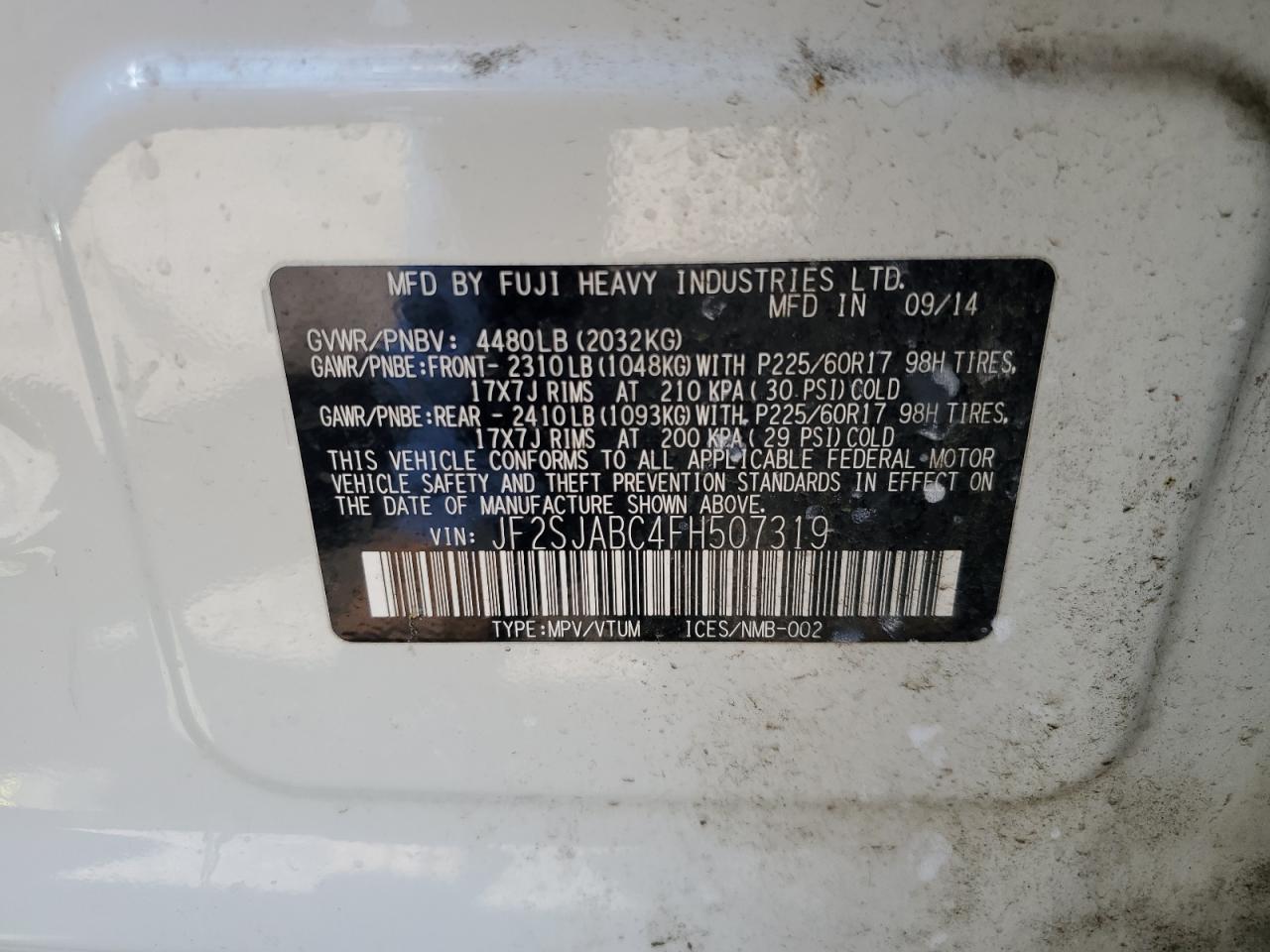 2015 Subaru Forester 2.5I VIN: JF2SJABC4FH507319 Lot: 55167685
