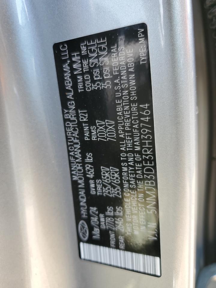 2024 Hyundai Tucson Sel VIN: 5NMJB3DE3RH397464 Lot: 55060755