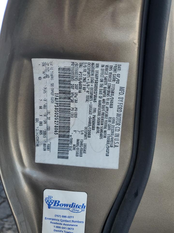 2002 Ford Taurus Se VIN: 1FAFP58S022G27806 Lot: 53030885