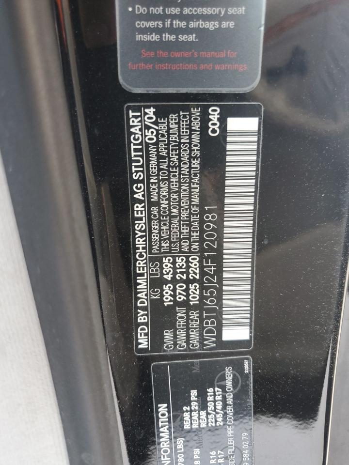 2004 Mercedes-Benz Clk 320C VIN: WDBTJ65J24F120981 Lot: 53834265