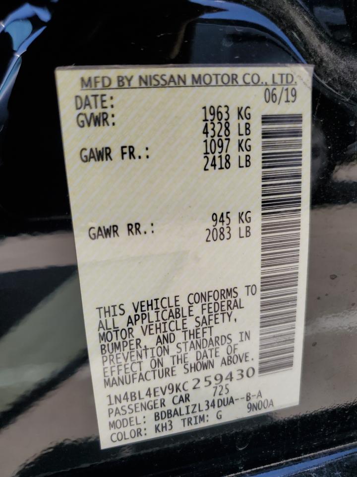 2019 Nissan Altima Sl VIN: 1N4BL4EV9KC259430 Lot: 53829705