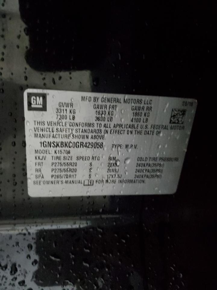 1GNSKBKC0GR429058 CHEVROLET TAHOE 2016