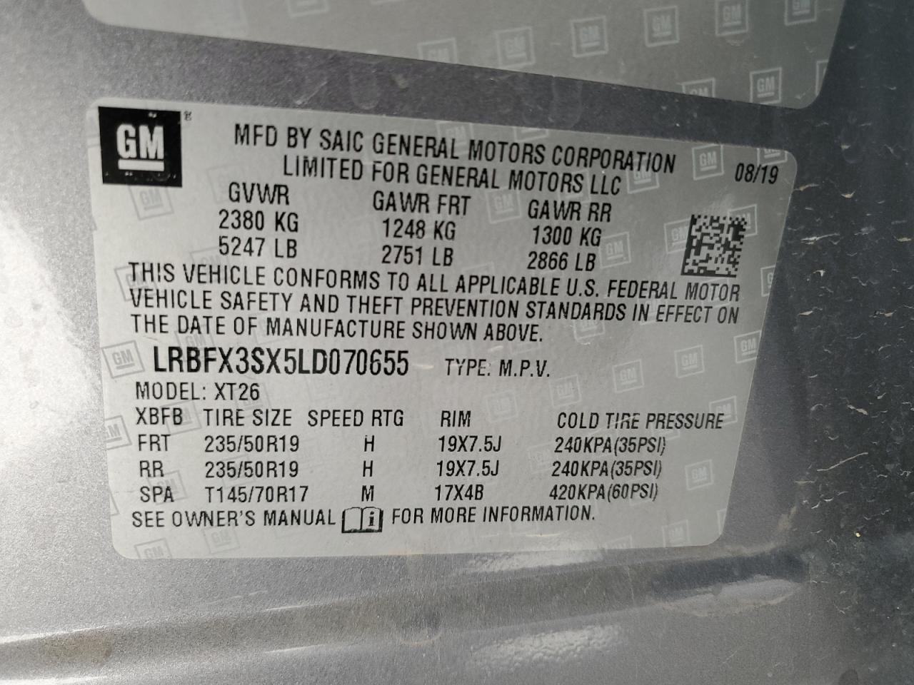 2020 Buick Envision Premium VIN: LRBFX3SX5LD070655 Lot: 51237175