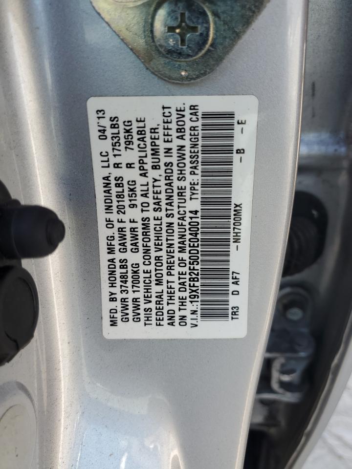 2013 Honda Civic Lx VIN: 19XFB2F50DE040014 Lot: 52630275