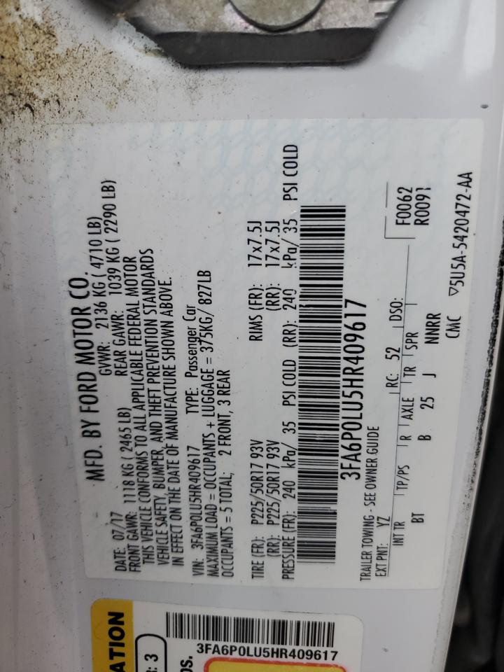 2017 Ford Fusion Se Hybrid VIN: 3FA6P0LU5HR409617 Lot: 54150245
