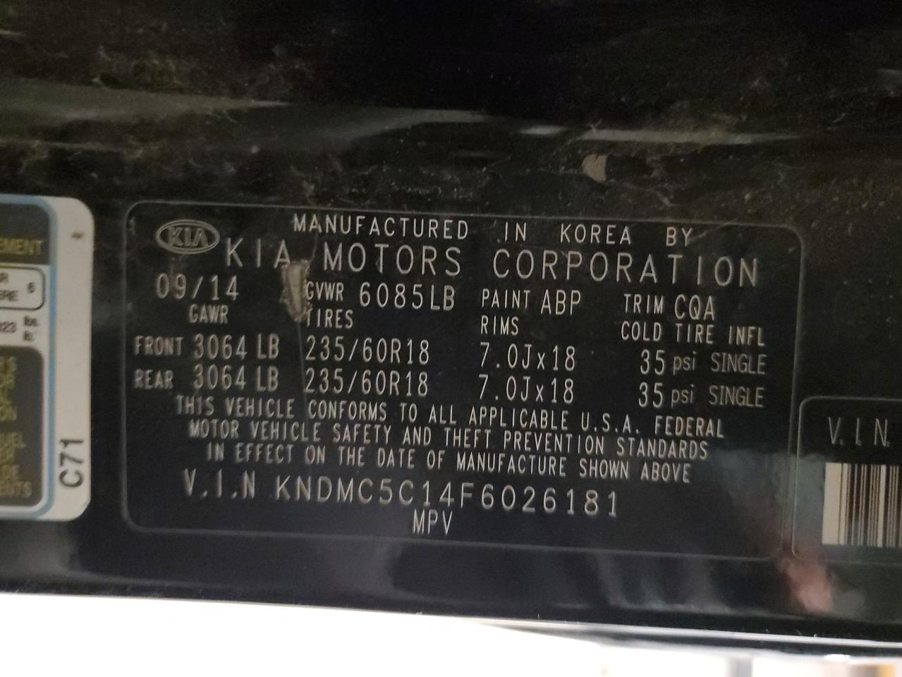 2015 Kia Sedona Ex VIN: KNDMC5C14F6026181 Lot: 54769425