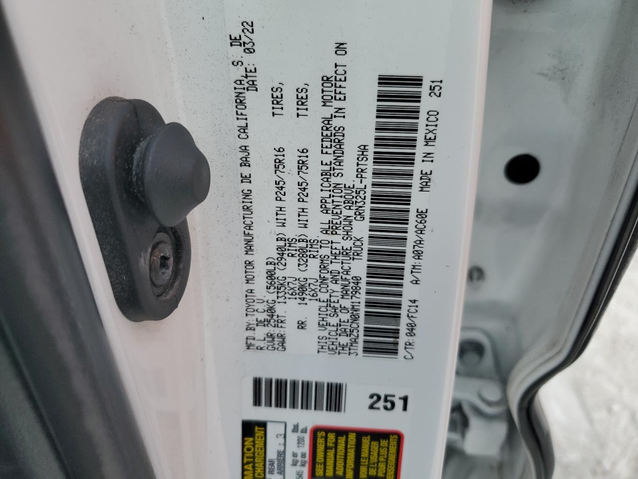2022 Toyota Tacoma Double Cab VIN: 3TMAZ5CN0NM179840 Lot: 54220645